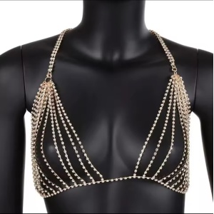 Body chain tip sutien metalic cu cristale transparente, auriu #BB4704 - Img 4