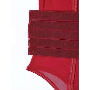 Body sexy cu bretele transparente si accesoriu talie cu prindere portjartier, visiniu, 3 piese #BB4561 - Img 12