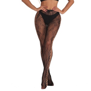 Ciorapi sexy tip dres cu model floral, decupaje laterale si cristale decorative, negru #BB4682 - Img 4