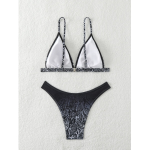 Costum de baie 2 piese cu imprimeu sarpe in degrade, negru #BB2378 - Img 6