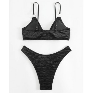 Costum de baie 2 piese texturat, sidefat, sutien cu cristale decorative, negru #BB2379 - Img 3