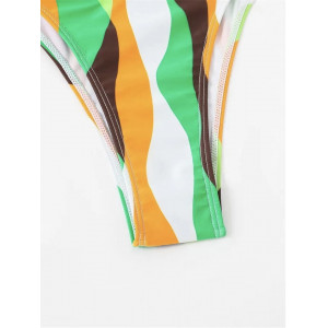 Costum de baie 3 piese cu fusta midi, sutien cu prindere dupa gat, multicolor #BB2321 - Img 6