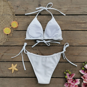 Costum de baie 3 piese texturat cu fusta si trandafir mare decorativ, alb #BB2508 - Img 10