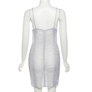Rochie de plaja scurta crosetata fin, metalizata, franjuri orizontale, argintiu #BB1190 - Img 16