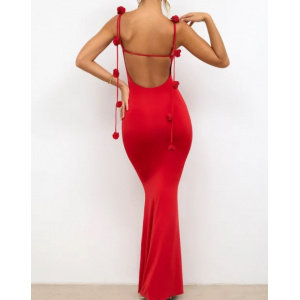 Rochie lunga mulata cu spatele gol si trandafiri decorativi, rosu #BB1077 - Img 14
