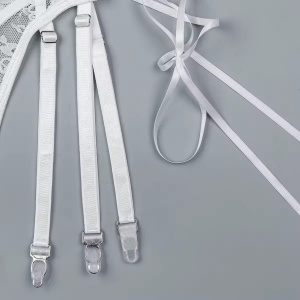 Set lenjerie intima sexy din dantela, body cu snururi laterale si ciorapi plasa inalti, alb, 2 piese #BB4300 - Img 14