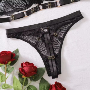 Set lenjerie intima sexy din dantela brodata, negru, 2 piese #BB4762 - Img 10