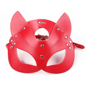 Accesoriu masca pisica din piele ecologica, rosu #BB4063 - Img 4