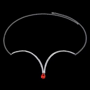 Accesoriu tip body chain cu cristale pentru bust, argintiu #BB4623 - Img 6