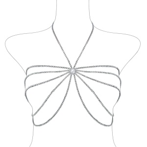 Body chain cu cristale pentru bust si decolteu, argintiu #BB4708 - Img 5