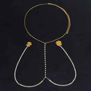 Body chain cu cristale pentru bust si decolteu , auriu #BB4703 - Img 5