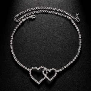 Body chain pentru picior cu cristale si inimioare decorative, argintiu #BB4395 - Img 6