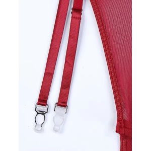 Body sexy cu bretele transparente si accesoriu talie cu prindere portjartier, visiniu, 3 piese #BB4561 - Img 13