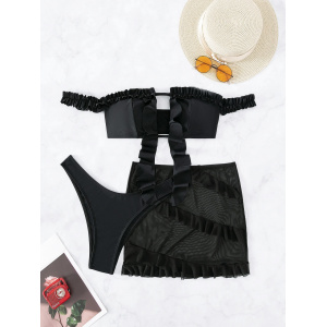 Costum de baie 3 piese cu fusta scurta si volane, negru #BB2110 - Img 15
