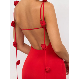 Rochie lunga mulata cu spatele gol si trandafiri decorativi, rosu #BB1077 - Img 5