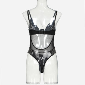 Set lenjerie intima sexy neagra cu franjuri metalice, body si manusi lungi, negru, 2 piese #BB4152 - Img 20