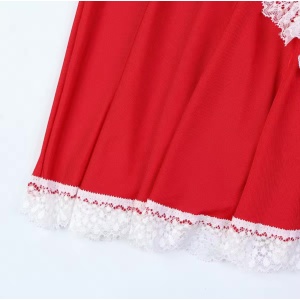 Set lenjerie intima sexy tematica menajera din dantela fina elastica cu ciorapi plasa, rosu/ alb, 4 piese #BB4175 - Img 12