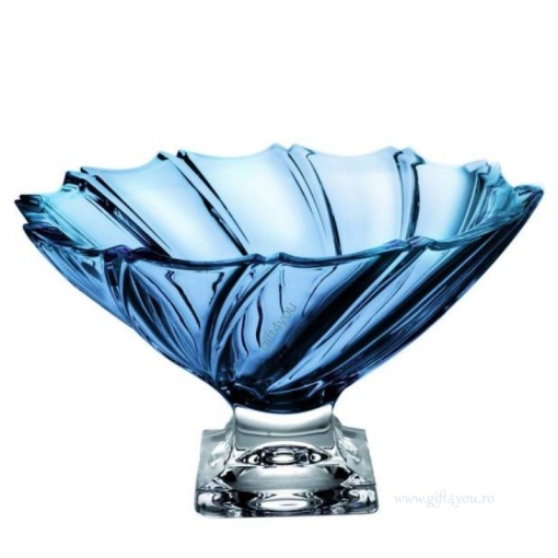 Cristal Bohemia - Fructiera adanca Grandor albastru 31 cm pe piedestal - Img 2