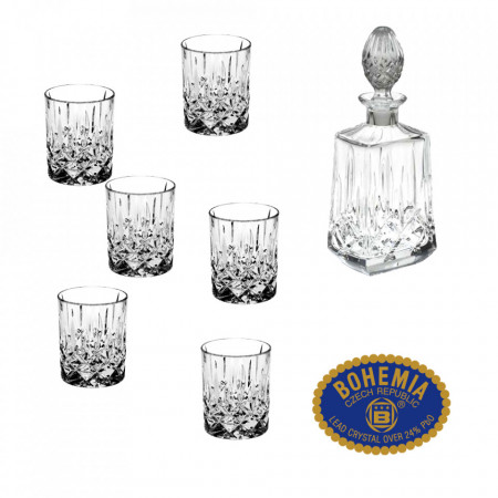Cristal Bohemia - Set 7 piese Decantor de whisky + 6 pahare Nobilis