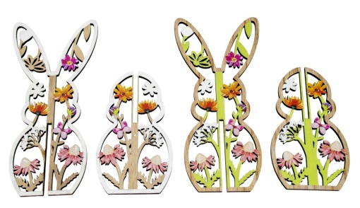 Iepuras de Paste din lemn decorat cu flori 22 cm - Img 3