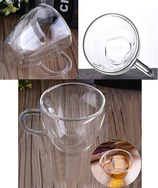 Set 2 cani cu perete dublu in forma de inima 240 ml - pentru cafea, capuccino, ceai - Img 5
