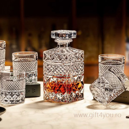 Cristal Bohemia - Set 7 piese Decantor si 6 Pahare de whisky Marsilia