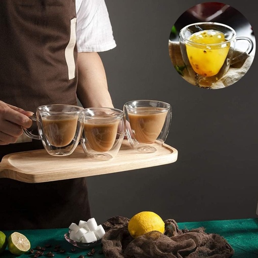 Set 2 cani cu perete dublu in forma de inima 240 ml - pentru cafea, capuccino, ceai - Img 6