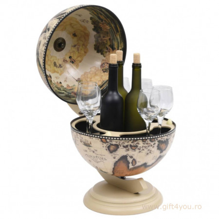Bar Glob Pamantesc din lemn masiv, culoare alb, 48x33 cm
