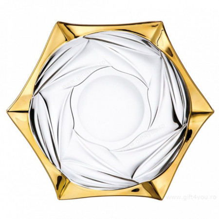 Cristal Bohemia - Platou Elisee Aura cu bordura aurie 33 cm - Img 2