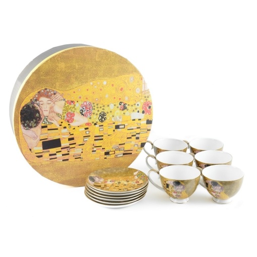Serviciu de cafea cesti cu farfuriute 6 pers Klimt Kiss auriu - 250 ml - Img 2