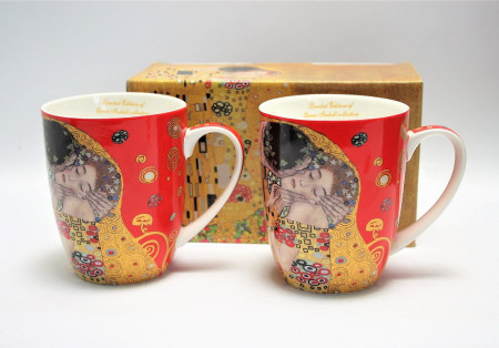 Set cadou 2 cani Klimt - The Kiss - rosu 400 ml