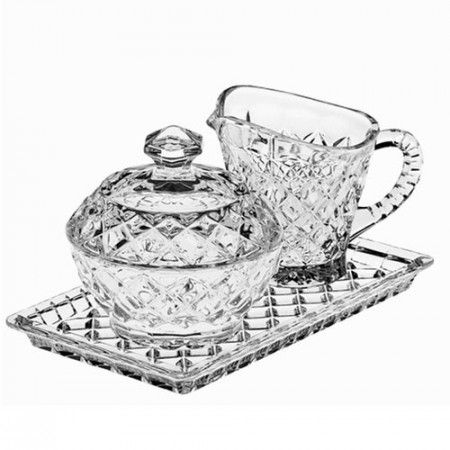 Cristal Bohemia - Set 3 piese tava, zaharnita si latiera pentru servire ceai sau cafea Marsilia - Img 3