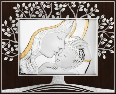 Icoana argintata Fecioara Maria cu pruncul Isus Pomul Vietii