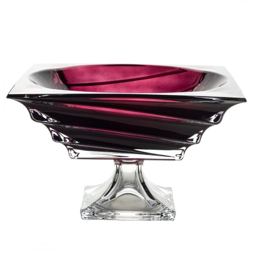 Cristal Bohemia - Set Vaza si Platou cu picior 28 cm Precious Burgundy - Img 3