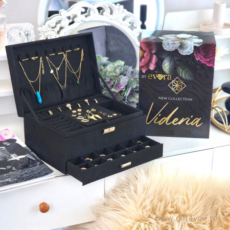 Cutie de bijuterii si Organizator elegant de catifea neagra MyBeautyBox