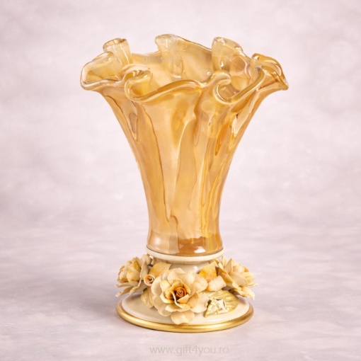 Set Vaza si Platou din sticla de Murano Lorena Pedestal - Img 2