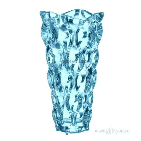 Cristal Bohemia - Set Vaza si platou 21 cm Zefir Albastru Aqua - Img 4
