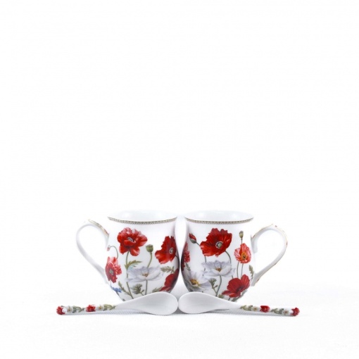 Set cadou 2 cani cu lingurite Maci 350 ml in cutie inima - Img 2