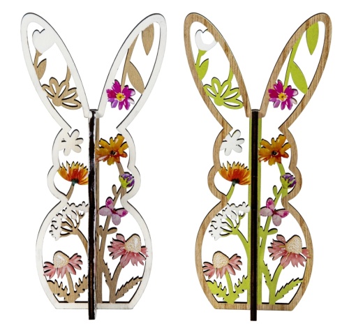 Iepuras de Paste din lemn decorat cu flori 22 cm - Img 2