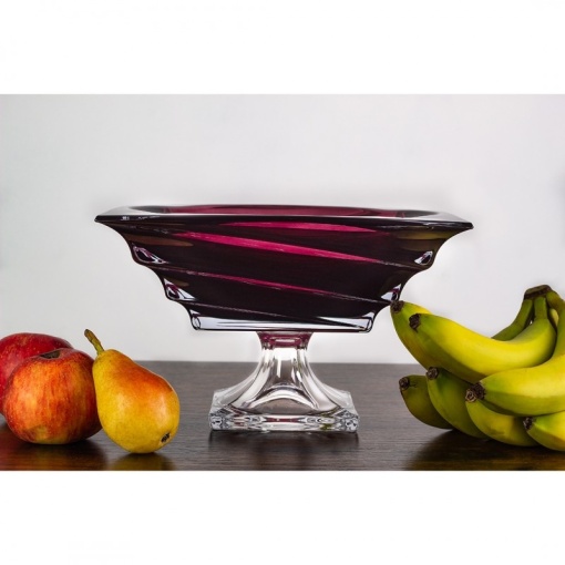 Cristal Bohemia - Set Vaza si Platou cu picior 28 cm Precious Burgundy - Img 4