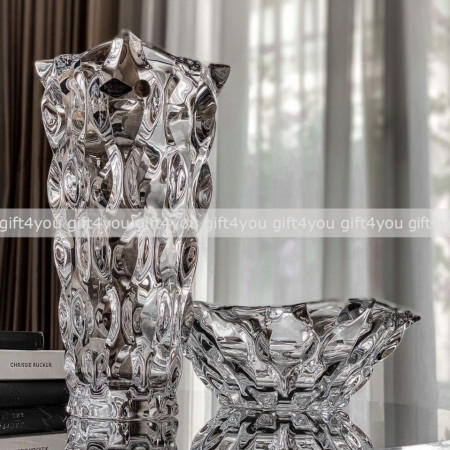 Cadou De Lux Cristal Bohemia - Set Vaza si platou pentru fructe colectia Zefir alb