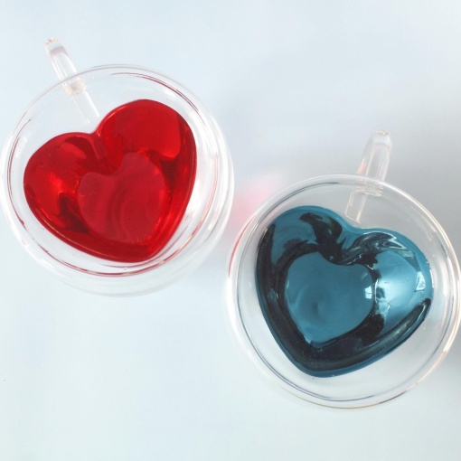 Set 2 cani cu perete dublu in forma de inima 240 ml - pentru cafea, capuccino, ceai - Img 4