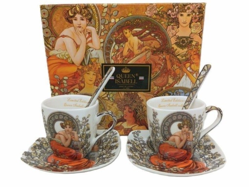 Set cadou cafea espresso 2 persoane picturi Alphonse Mucha 80 ml