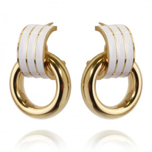 Cercei Round and Round Albi Placati cu Aur de 14K