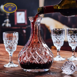 Cristal Bohemia - Set 7 piese decantor + 6 pahare de vin rosu Corona - Img 3