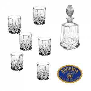 Cristal Bohemia - Set 7 piese Decantor de whisky + 6 pahare Nobilis
