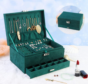 Cutie de bijuterii si Organizator elegant de catifea verde MyBeautyBox