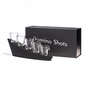Domino Shots Deluxe - Set de 5 pahare shot pe suport in cascada