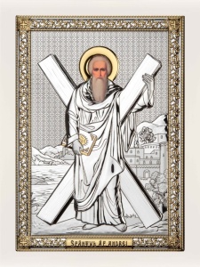 Icoana argintata Sfantul Andrei rama alba