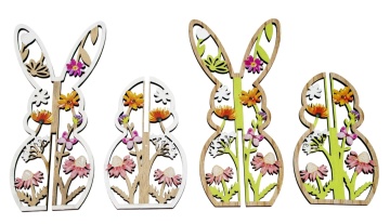 Iepuras de Paste din lemn decorat cu flori 22 cm - Img 3